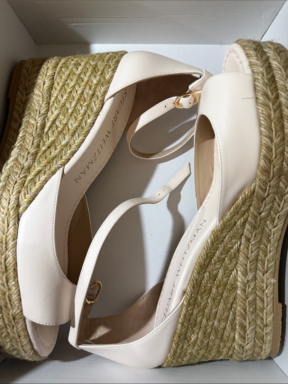 Stuart Weitzman Cream Espadrille Leather Wedge Slingback - Picture 4 of 5